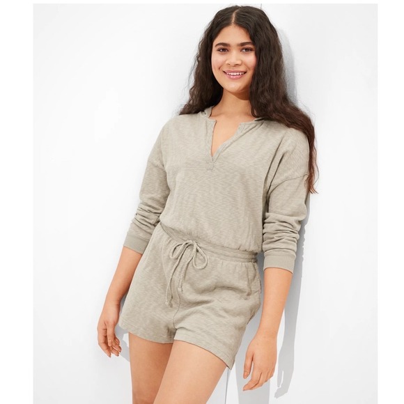 American Eagle Outfitters Pants - American Eagle Womens Long Sleeve Hooded Romper Purple Slub Knit Small
